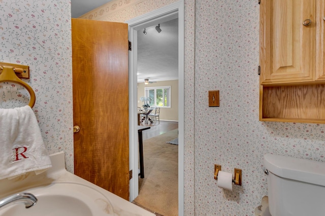 5951 Riverside Dr, Jackson, MI 49201 - bathroom with wallpapered walls and toilet