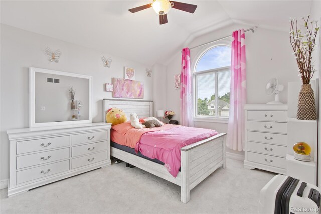 7759 W Branch Ct, Ypsilanti, MI 48197 - bedroom with vaulted ceiling, light carpet, and a ceiling fan