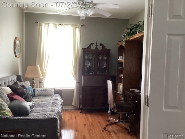 636 Zion Ct S, Howell, MI 48843 - office area with healthy amount of natural light, ceiling fan, and light wood-type flooring