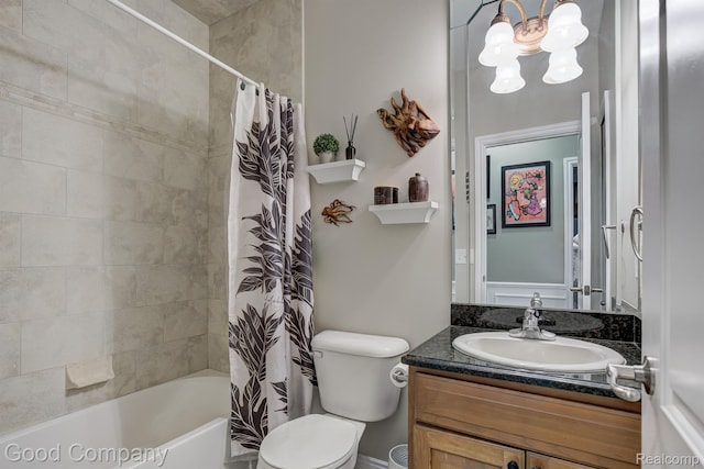 63705 Monticello E, Washington, MI 48095 - bathroom featuring vanity, a chandelier, and shower / tub combo with curtain