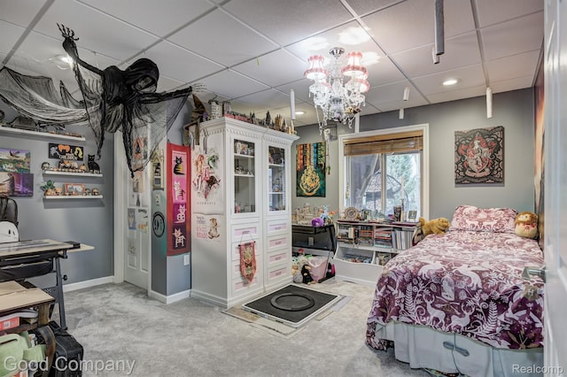 63705 Monticello E, Washington, MI 48095 - bedroom featuring carpet floors, a drop ceiling, recessed lighting, and a chandelier