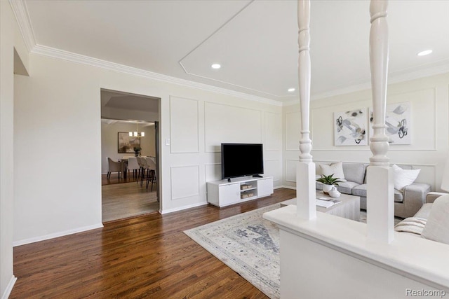 28230 Sutherland Dr, Warren, MI 48088 - living room with crown molding, dark wood-type flooring, and recessed lighting
