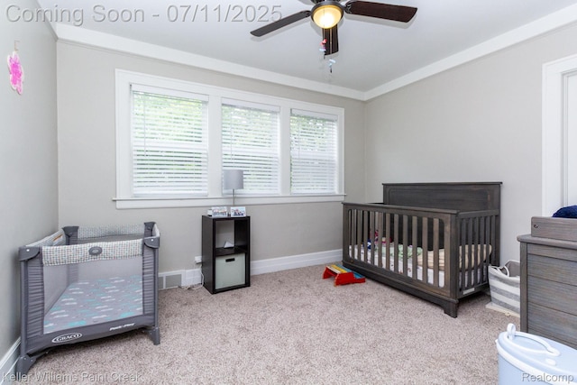 1424 Lakepointe St, Detroit, MI 48230 - carpeted bedroom featuring multiple windows, a nursery area, and a ceiling fan