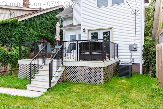 1424 Lakepointe St, Detroit, MI 48230 - back of house with a deck, a yard, french doors, and roof with shingles