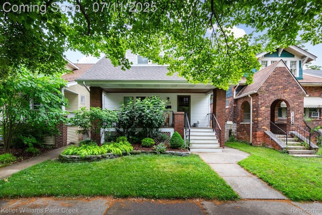 1424 Lakepointe St, Detroit, MI 48230 - view of front of home with roof with shingles, a front lawn, and a porch