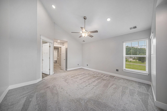 2807 Bartlett Rd, Pleasant Lake, MI 49272 - unfurnished room with lofted ceiling, a ceiling fan, carpet, and recessed lighting
