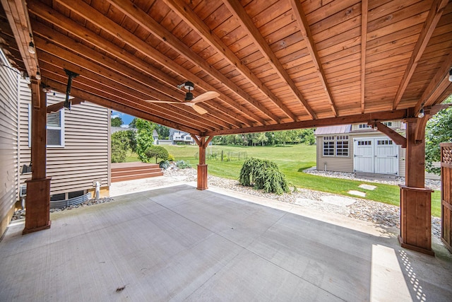 2807 Bartlett Rd, Pleasant Lake, MI 49272 - view of patio featuring an outdoor structure and ceiling fan
