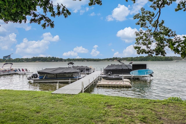2807 Bartlett Rd, Pleasant Lake, MI 49272 - dock with boat lift, a water view, and a yard