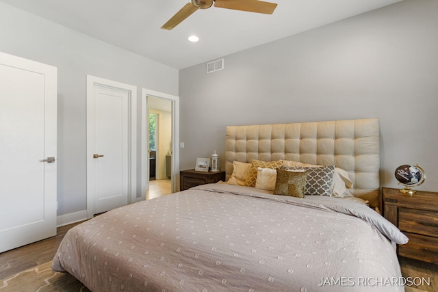 12974 Boulderway Trl, Grand Haven, MI 49417 - bedroom featuring wood finished floors, recessed lighting, and ceiling fan
