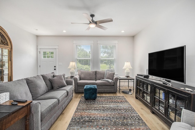 765 S Haven Pl, South Haven, MI 49090 - living room with a ceiling fan, wood finished floors, and recessed lighting