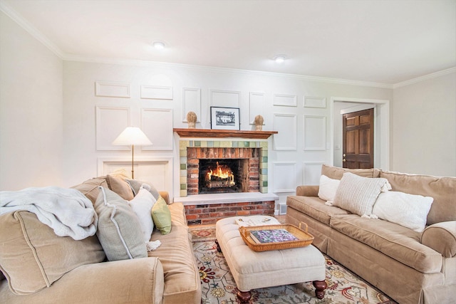 5145 Hensley Dr, Ann Arbor, MI 48103 - living area with crown molding and a fireplace