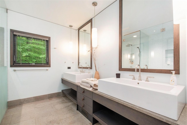 7085 Youngren Rd, Three Oaks, MI 49128 - bathroom featuring double vanity and a shower with shower door