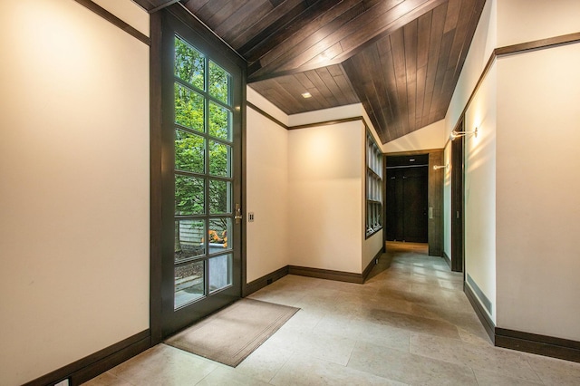 7085 Youngren Rd, Three Oaks, MI 49128 - hall featuring wooden ceiling and lofted ceiling