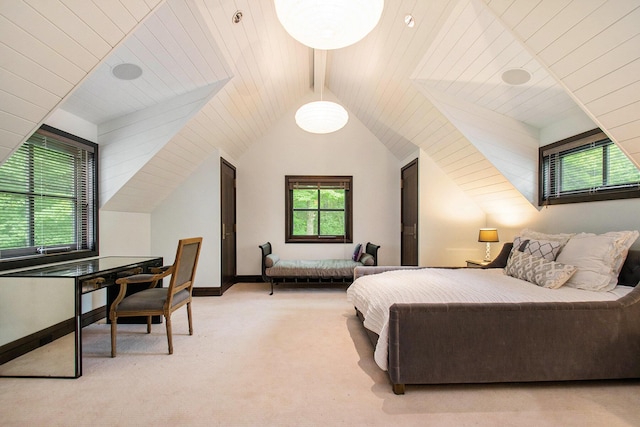 7085 Youngren Rd, Three Oaks, MI 49128 - carpeted bedroom featuring vaulted ceiling and wood ceiling