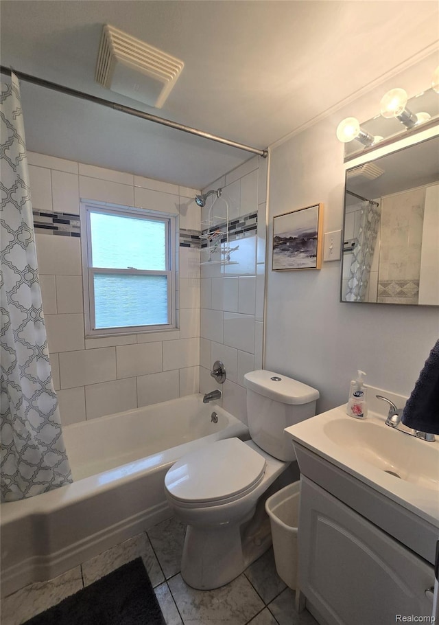 11019 Washington Ave, Mount Morris, MI 48458 - full bathroom with shower / bathtub combination with curtain, vanity, and tile patterned flooring