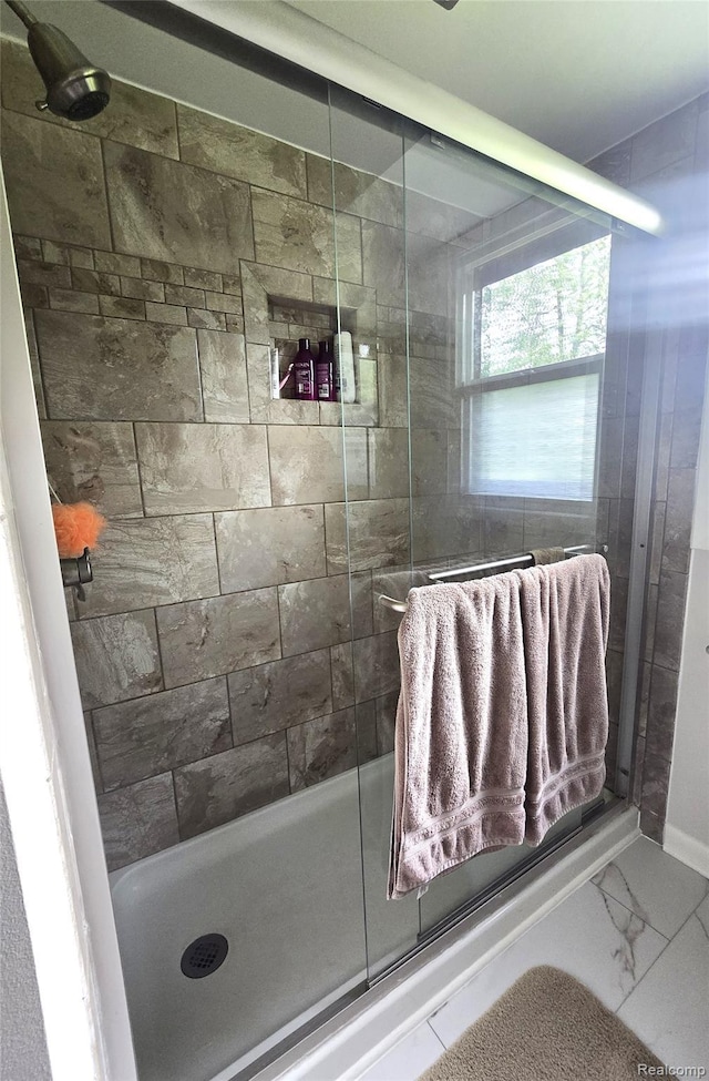 11019 Washington Ave, Mount Morris, MI 48458 - full bathroom with a stall shower and marble finish flooring