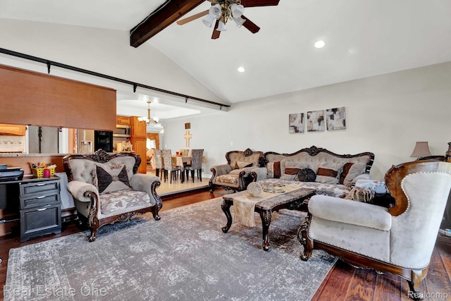 2308 Kipling Dr, Sterling Heights, MI 48310 - living area with wood finished floors, ceiling fan, a chandelier, and recessed lighting