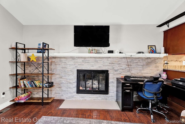 2308 Kipling Dr, Sterling Heights, MI 48310 - office with a fireplace with flush hearth and wood finished floors