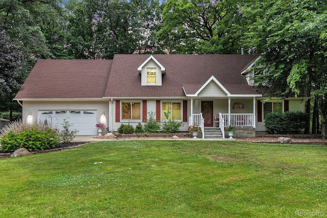 3349 Shimmons Rd, Auburn Hills, MI 48326 - cape cod home with a porch, a garage, and a front lawn