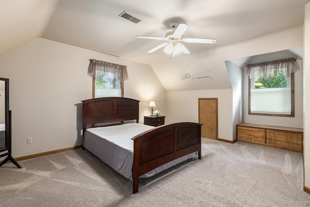 3349 Shimmons Rd, Auburn Hills, MI 48326 - bedroom with lofted ceiling, light colored carpet, and a ceiling fan