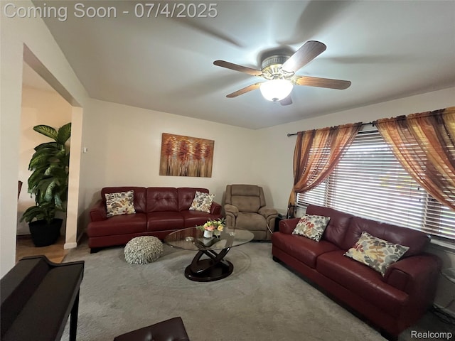 19754 E 14 Mile Rd, Roseville, MI 48066 - living area with carpet, healthy amount of natural light, and ceiling fan