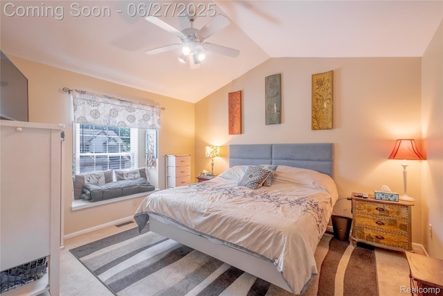 897 Whisperwood Trl, Fenton, MI 48430 - carpeted bedroom with lofted ceiling and ceiling fan
