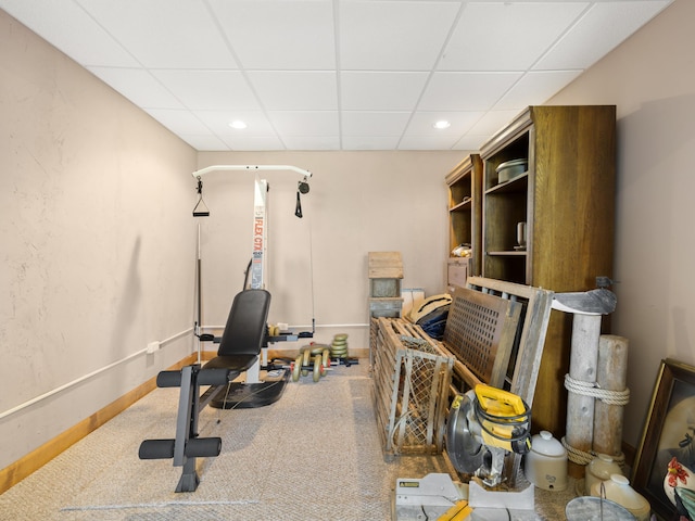11713 Linderman Rd, Bear Lake, MI 49614 - workout room with a drop ceiling, carpet, and recessed lighting
