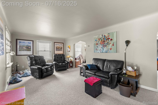 21280 Mada Ave, Southfield, MI 48075 - living room with arched walkways and carpet flooring