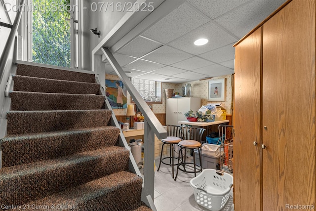 21280 Mada Ave, Southfield, MI 48075 - stairway with recessed lighting, a drop ceiling, and tile patterned floors