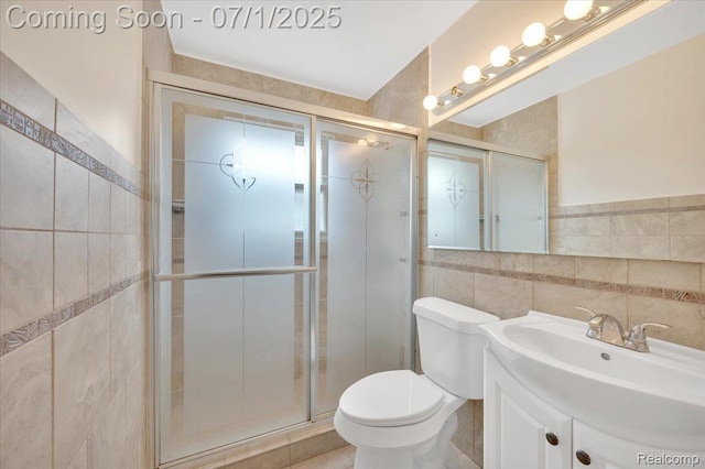 2190 Crescent Lake Rd, Holly, MI 48329 - full bath featuring tile walls, a shower stall, and vanity