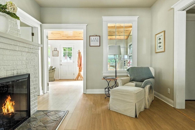 46210 Perkins Blvd, New Buffalo, MI 49117 - living area featuring a fireplace and wood finished floors