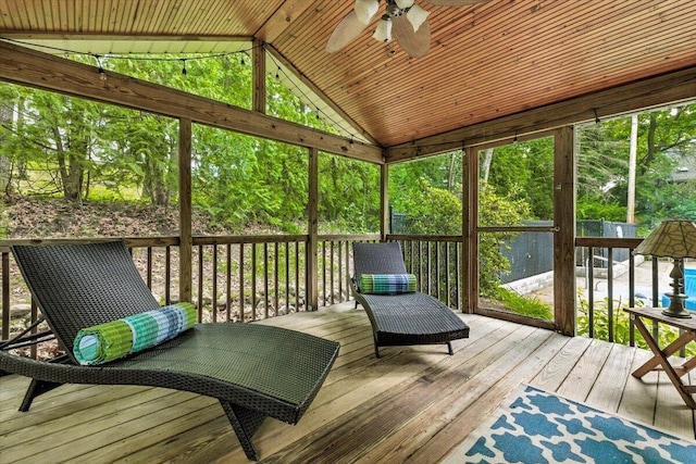 46210 Perkins Blvd, New Buffalo, MI 49117 - sunroom with a ceiling fan and vaulted ceiling