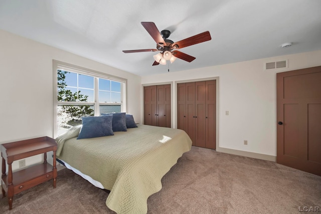 4078 Woodland Ave, Manitou Beach, MI 49253 - carpeted bedroom with two closets and a ceiling fan