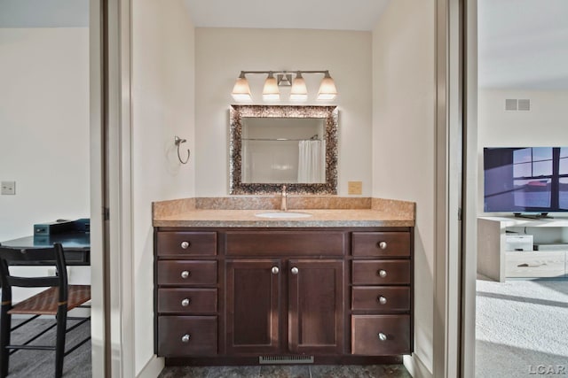 4078 Woodland Ave, Manitou Beach, MI 49253 - bathroom featuring vanity and a shower with shower curtain