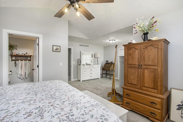 9733 E O Ave, Kalamazoo, MI 49048 - bedroom with vaulted ceiling, light carpet, and ceiling fan