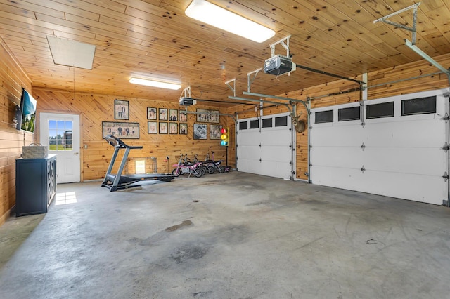13451 S Waldron Rd, Waldron, MI 49288 - garage featuring a garage door opener and wooden walls