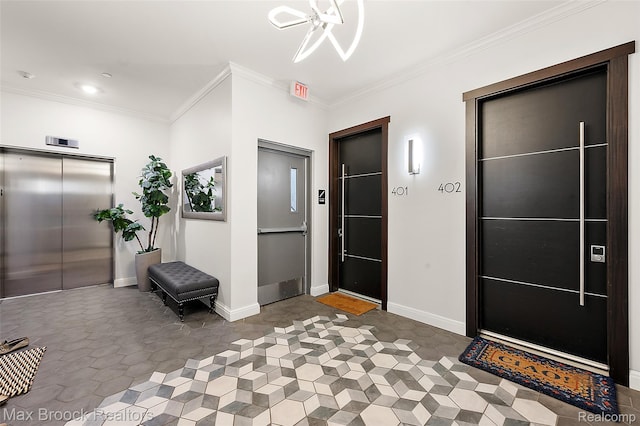 438 Selden St Unit 401, Detroit, MI 48201 - foyer featuring elevator, ornamental molding, ceiling fan, and recessed lighting