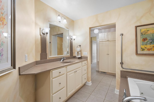 3229 Nighthawk Ln, Battle Creek, MI 49015 - full bathroom with tile patterned flooring, vanity, and a tub with jets