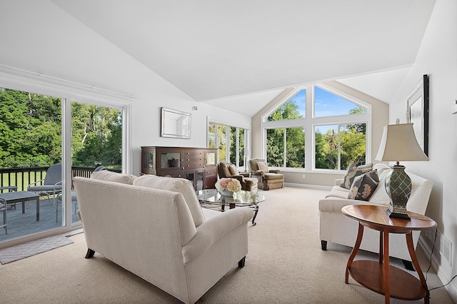 3229 Nighthawk Ln, Battle Creek, MI 49015 - living area with light carpet and high vaulted ceiling