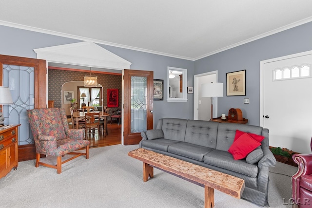 1044 Michigan Ave, Adrian, MI 49221 - living area with light carpet and ornamental molding