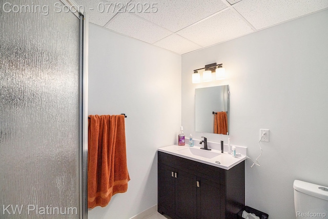 3708 Eaton Gate Ln, Auburn Hills, MI 48326 - full bathroom with a paneled ceiling, vanity, and a stall shower