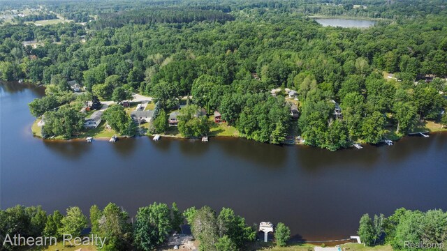 6600 W Shore Dr, Weidman, MI 48893 - aerial view of property and surrounding area featuring a forest and a nearby body of water