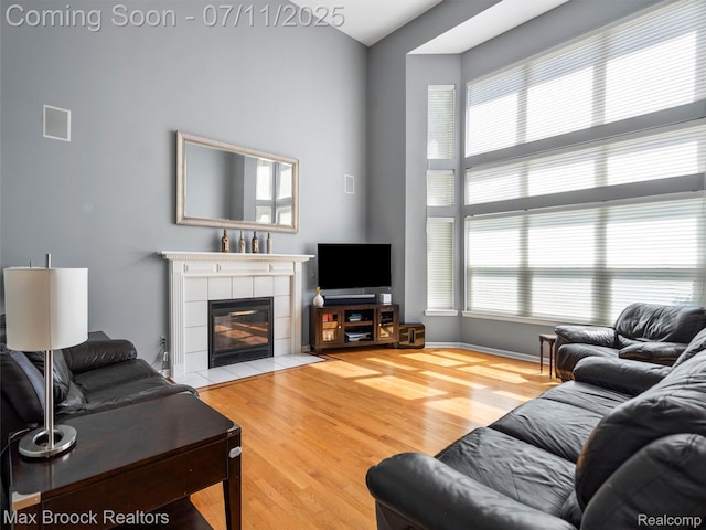 39104 Devonshire Ct, Harrison Township, MI 48045 - living room with wood finished floors, healthy amount of natural light, and a fireplace