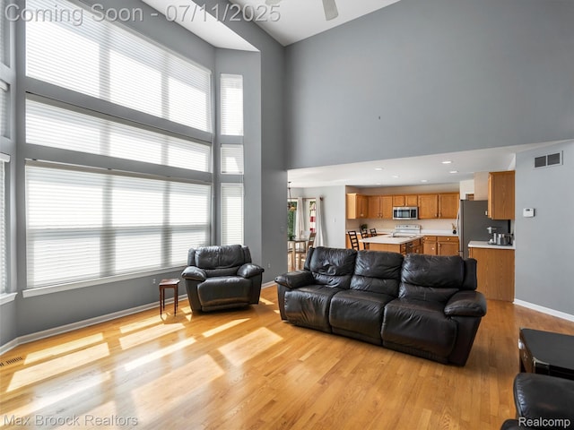 39104 Devonshire Ct, Harrison Township, MI 48045 - living room with high vaulted ceiling and light wood finished floors
