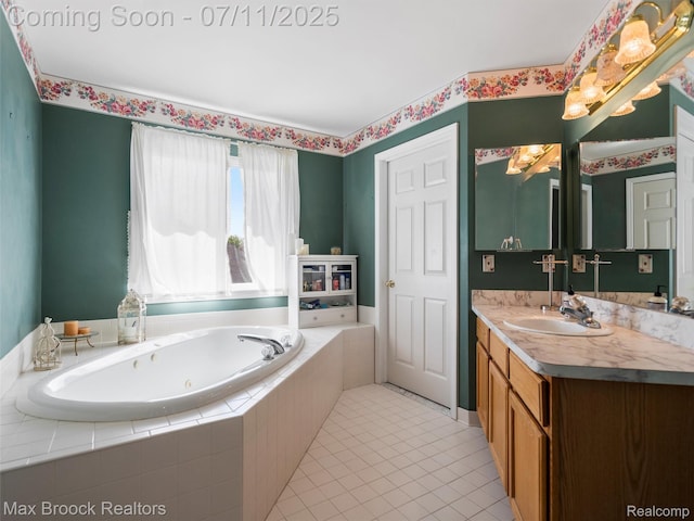 39104 Devonshire Ct, Harrison Township, MI 48045 - bathroom featuring vanity, a whirlpool tub, and tile patterned floors
