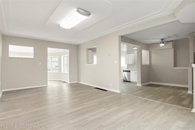3321 Stone St, Port Huron, MI 48060 - unfurnished living room featuring light wood-style floors and a ceiling fan