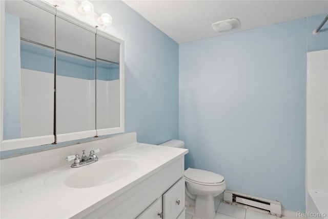 637 Lexington Ave, East Lansing, MI 48823 - full bathroom with a baseboard radiator, vanity, tile patterned floors, and a shower