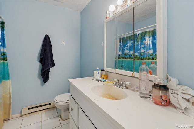 637 Lexington Ave, East Lansing, MI 48823 - full bath with baseboard heating, vanity, tile patterned flooring, and a shower with shower curtain