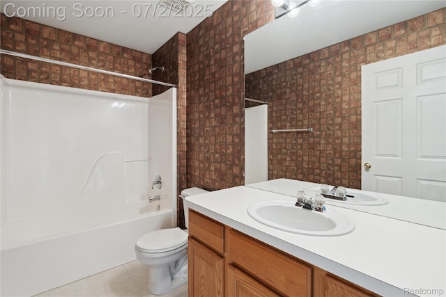 10074 Pond View Trl, Holly, MI 48442 - full bathroom with vanity, tile patterned flooring, shower / bathtub combination, and tile walls