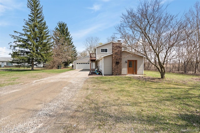 1593 Parke St, Rochester Hills, MI 48307 - view of front of property featuring a chimney, a garage, a front lawn, and driveway